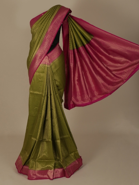

Pothys Green & Pink Jute Silk Solid Saree