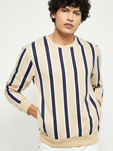 

max Men Beige & Navy Blue Striped Sweatshirt
