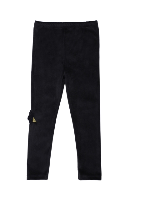

Peek-A-Boo-Zoo Girls Black Solid Appliqued Tights
