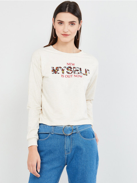 

max Women Beige & Brown Printed Sweatshirt