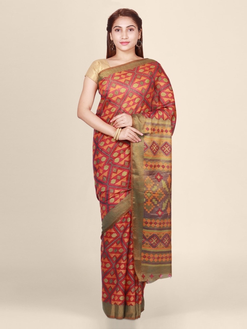 

CLAI WORLD Red Woven Design Brasso Saree
