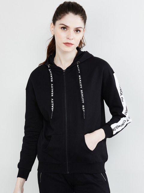 

max Women Black & White Printed Hooded Sweatshirt