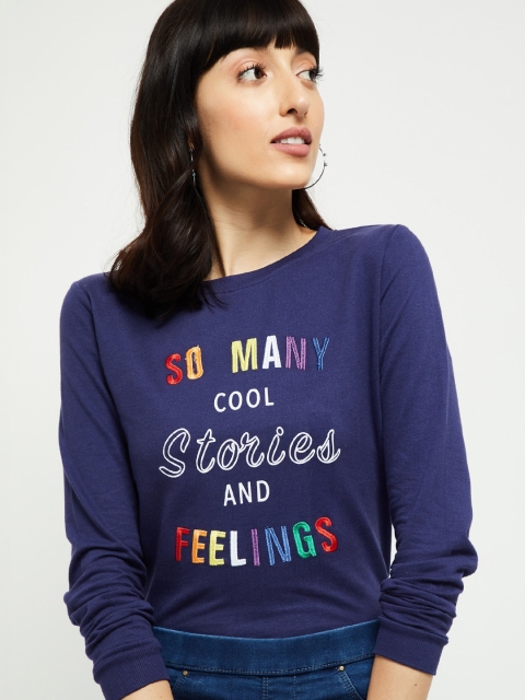 

max Women Blue Printed Sweatshirt