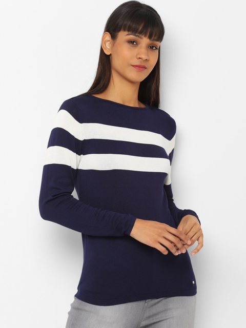 Allen Solly Women Navy Blue & White Striped Top
