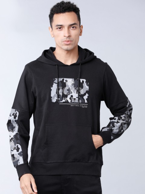 

Ecko Unltd Men Black Printed Hooded Sweatshirt