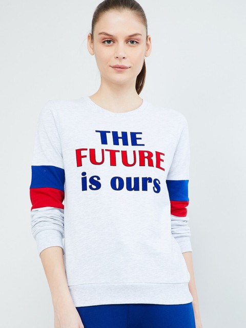 

max Women Grey Melange Printed Sweatshirt