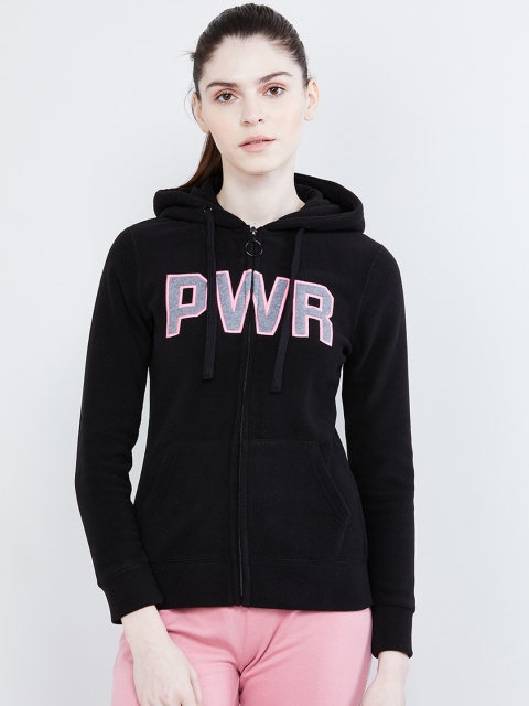 

max Women Black Solid Printed Hooded Sweatshirt