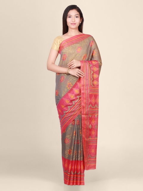 

CLAI WORLD Grey Woven Design Brasso Saree