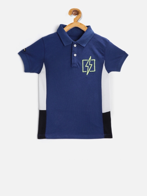 

Cherry Crumble Boys Blue Solid Cotton Polo Collar T-shirt