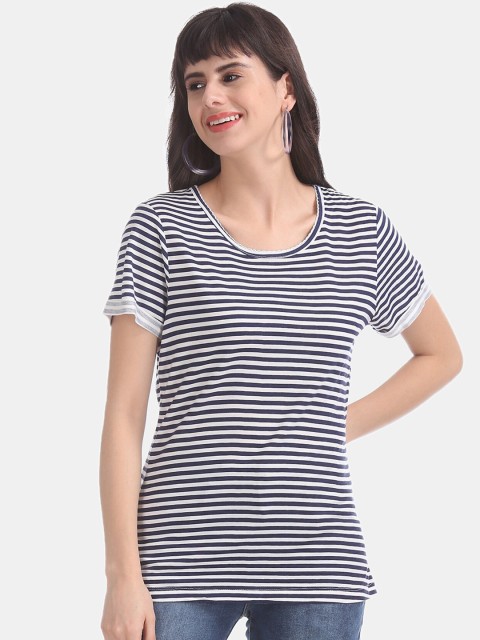 

Sugr Women Navy Blue & White Striped Top
