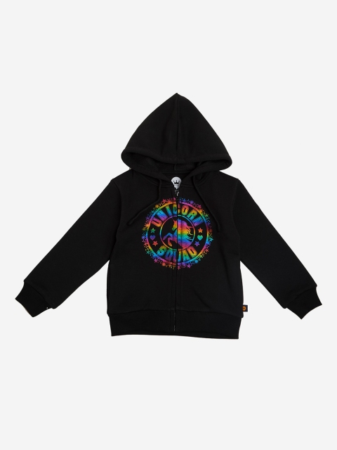 

VITAMINS Girls Black Printed Hooded Sweatshirt