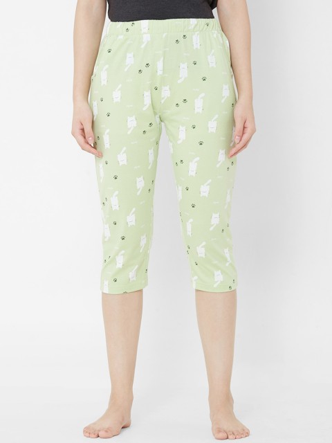 

Sweet Dreams Women Green & White Printed Lounge Capris F-LLC-1189B