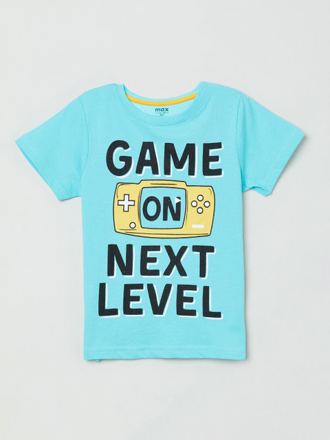 

max Boys Blue Printed Round Neck T-shirt