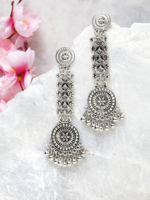

Moedbuille Silver-Toned Geometric Drop Earrings