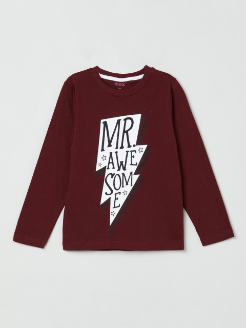 

max Boys Maroon Printed Round Neck T-shirt