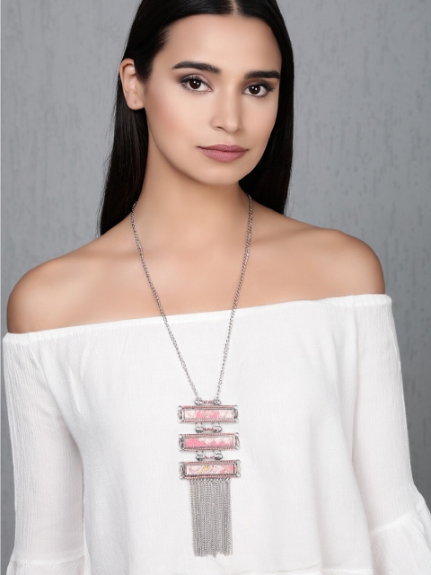 

TOKYO TALKIES X rubans FASHION ACCESSORIES Oxidised Silver-Plated Pink Beaded Handcrafted Necklace