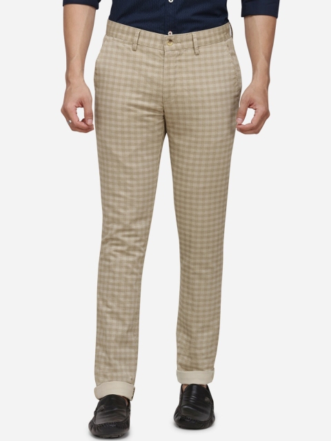 

Greenfibre Men Beige Slim Fit Checked Regular Trousers