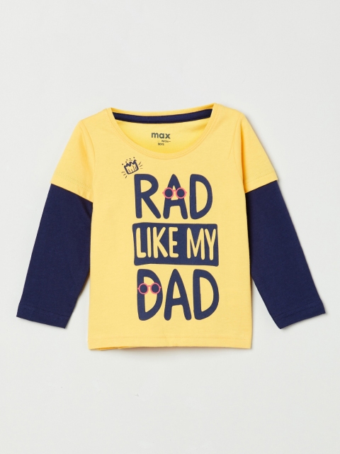 max Boys Yellow Printed Round Neck T-shirt