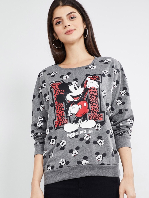 

max Women Grey Melange Mickey Mouse Printed Sweatshirt