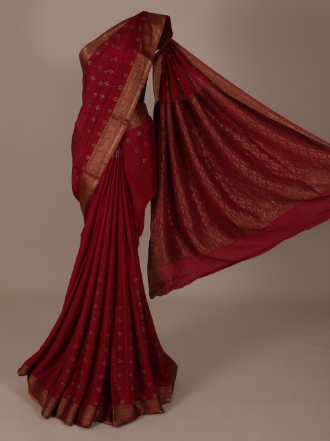 

Pothys Maroon & Gold-Toned Pure Crepe Woven Design Saree