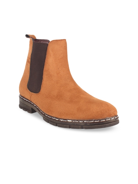 

Vardhra Men Camel Brown Solid Suede High-Top Flat Boots