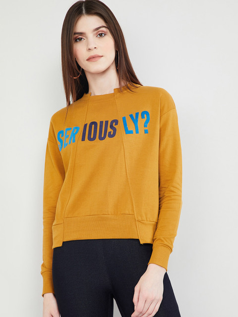 

max Women Mustard Brown & Blue Printed Sweatshirt