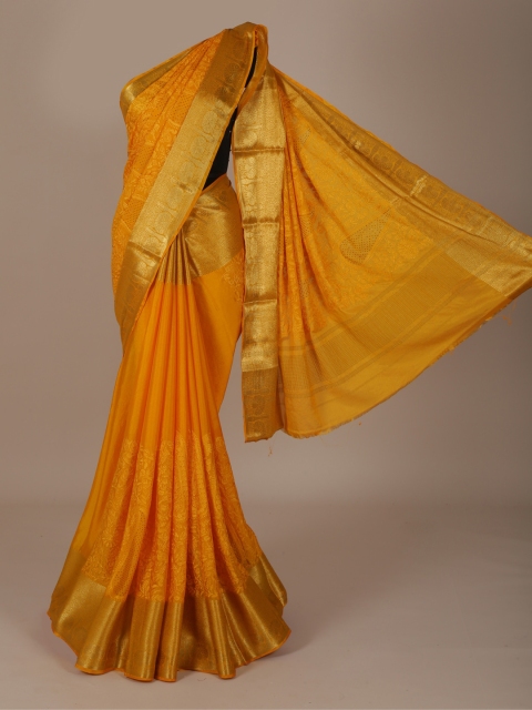 

Pothys Mustard Woven Design Pure Chiffon Saree