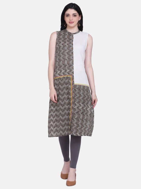 

Saanjh Women Brown & Cream-Coloured Printed Straight Kurta