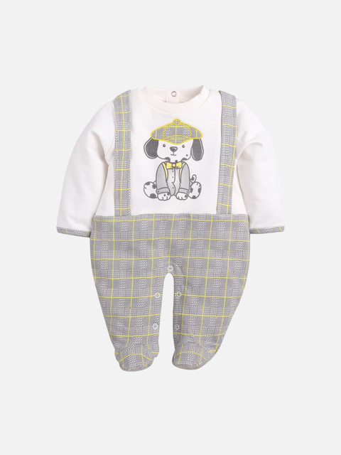 

MINI KLUB Infants Boys White & Grey Checked Organic Cotton Romper