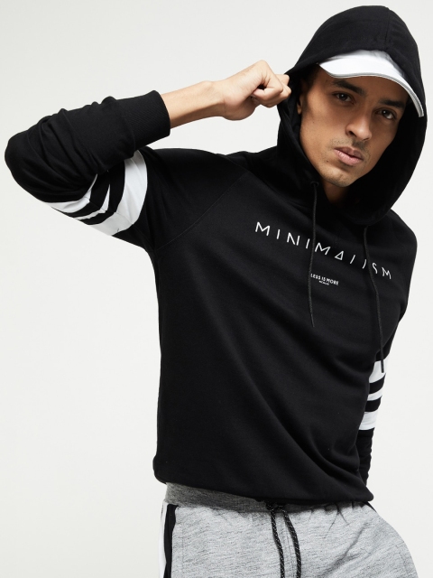 

max Men Black Printed Hooded Sweatshirt