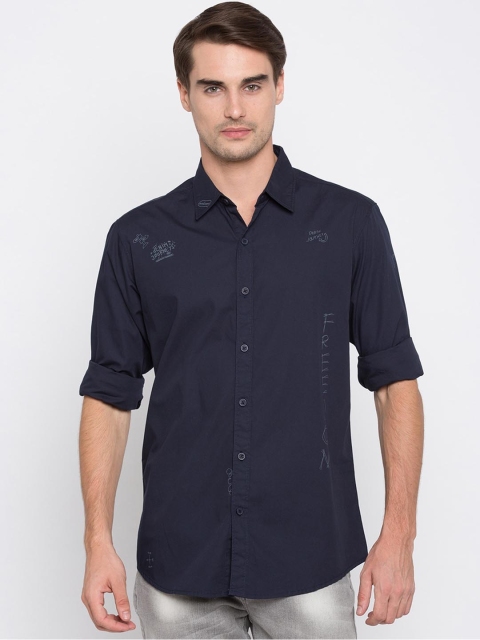 SPYKAR Men Navy Blue Slim Fit Printed Casual Shirt