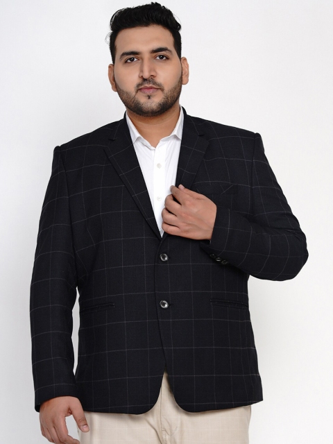 

John Pride Men Black Checked Single-Breasted Blazer
