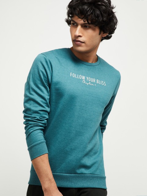 

max Men Teal Printed Sweatshirt