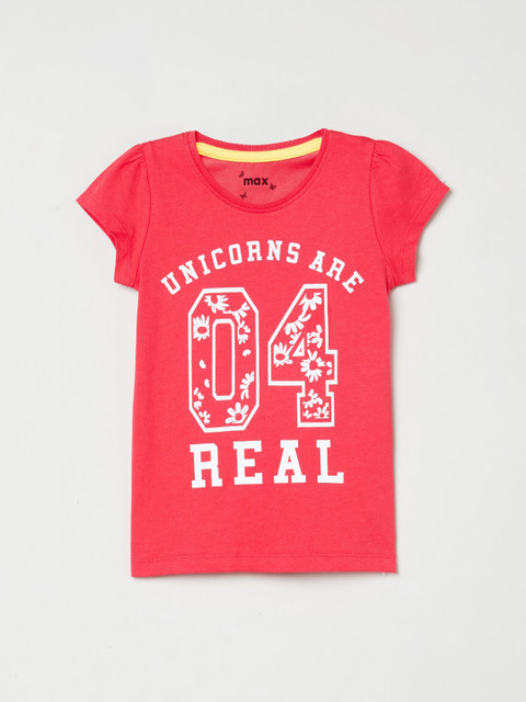 

max Girls Red & White Printed Round Neck T-shirt