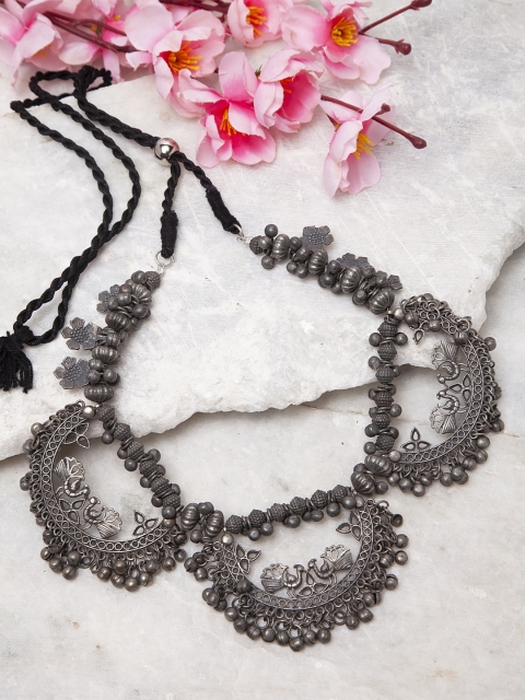 

Moedbuille Silver-Toned Brass-Plated Handcrafted Tribal Temple Design Necklace