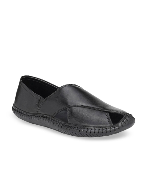 

Mactree Men Black Leather Shoe-Style Sandals