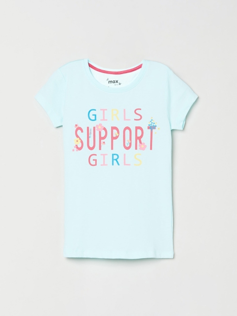 max Girls Blue Printed Round Neck T-shirt