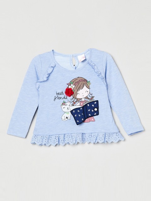 

max Girls Blue Printed A-Line Pure Cotton Top