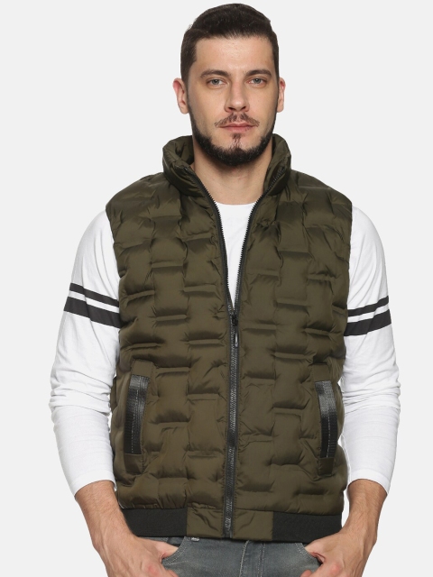 

SHOWOFF Men Olive Green Solid Padded Jacket