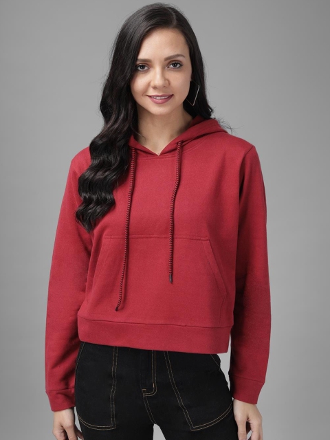 

Kotty Women Maroon Solid Hooded Sweatshirt
