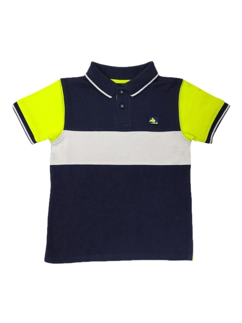 

Cherry Crumble Boys Navy Blue & White Colourblocked Polo Collar T-shirt