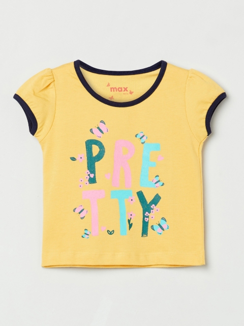 

max Girls Yellow Printed Round Neck Pure Cotton T-shirt