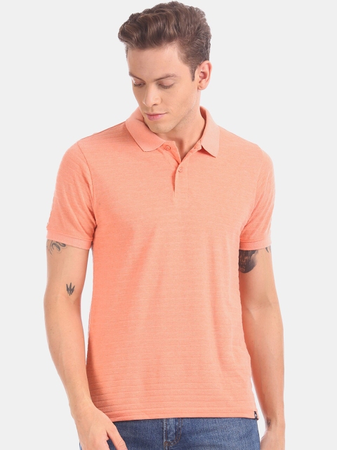 

Ruggers Men Coral-Coloured Solid Polo Collar T-shirt
