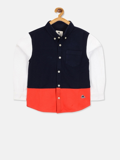 

Cherry Crumble Boys White & Black Regular Fit Colourblocked Casual Jacket Shirt
