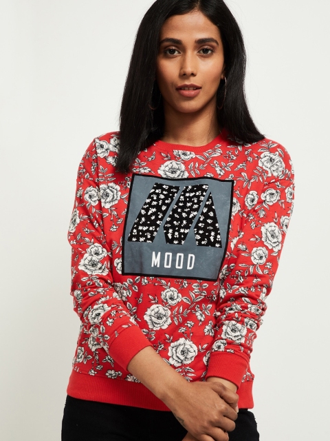 

max Women Red & White Printed Sweatshirt