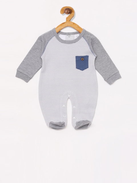 

BABY GO Boys Grey & White Striped Organic Cotton Romper