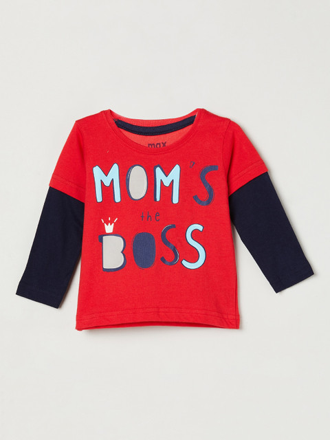 

max Boys Red Printed Cotton Round Neck Pure Cotton T-shirt