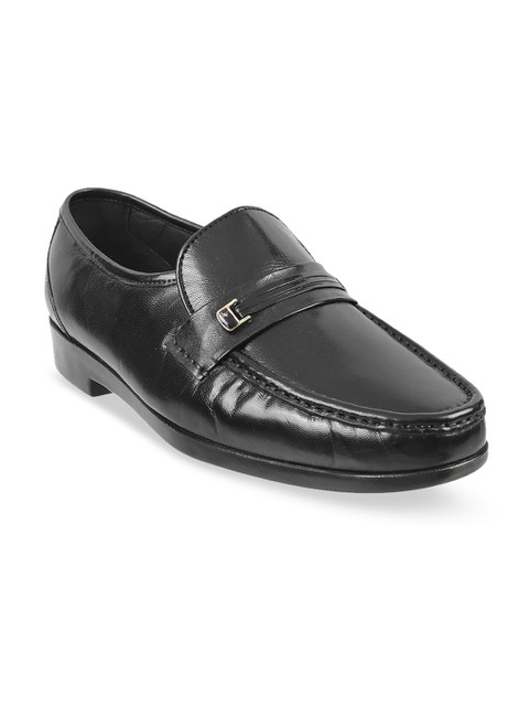 

J.FONTINI Men Black Solid Leather Slip-On Shoes