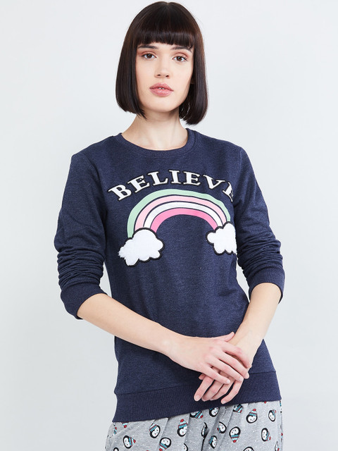 

max Women Navy Blue Printed Sweatshirt