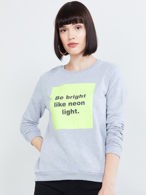 

max Women Grey Melange Printed Cotton Sweatshirt